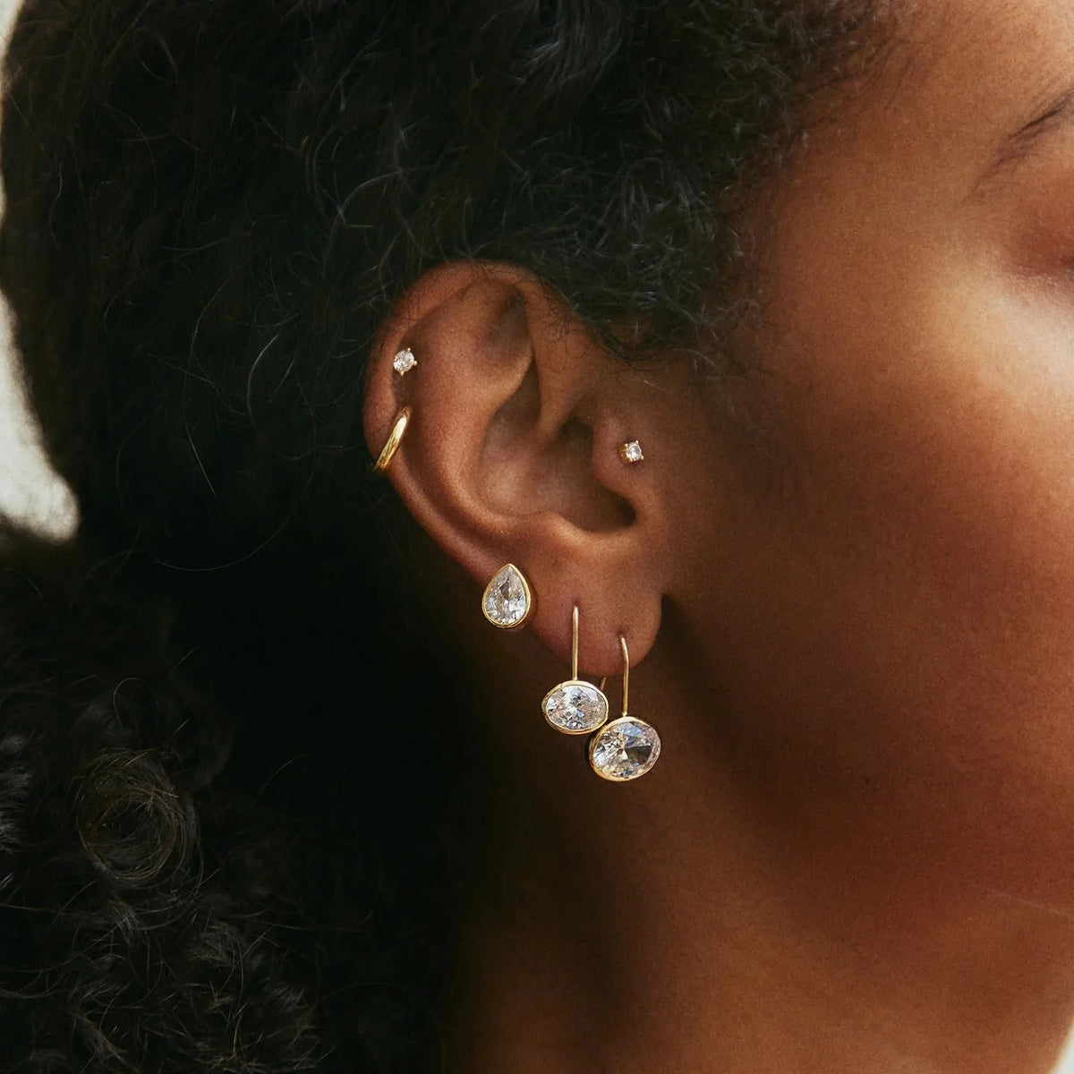 Gold-Plated Oval Crystal Drop Earrings