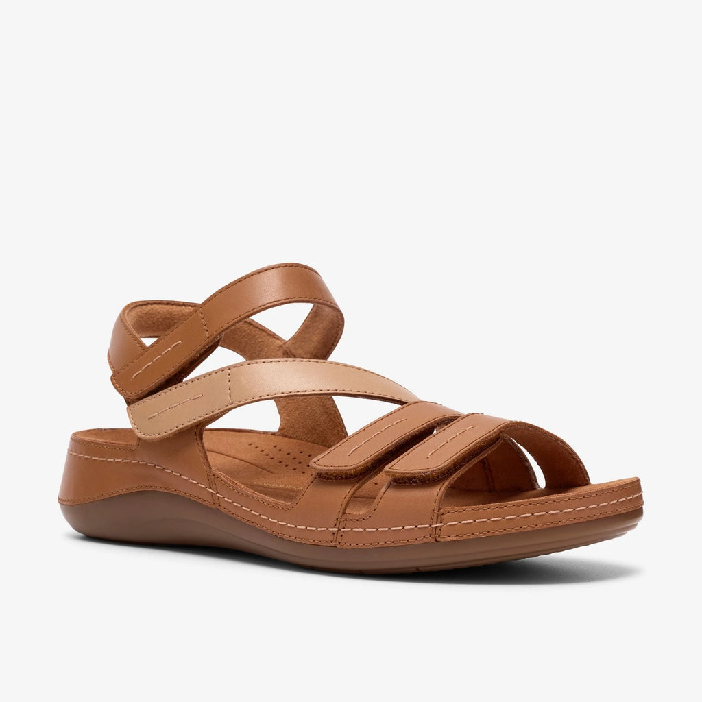 Women's Leather Strappy Sandal - Beige