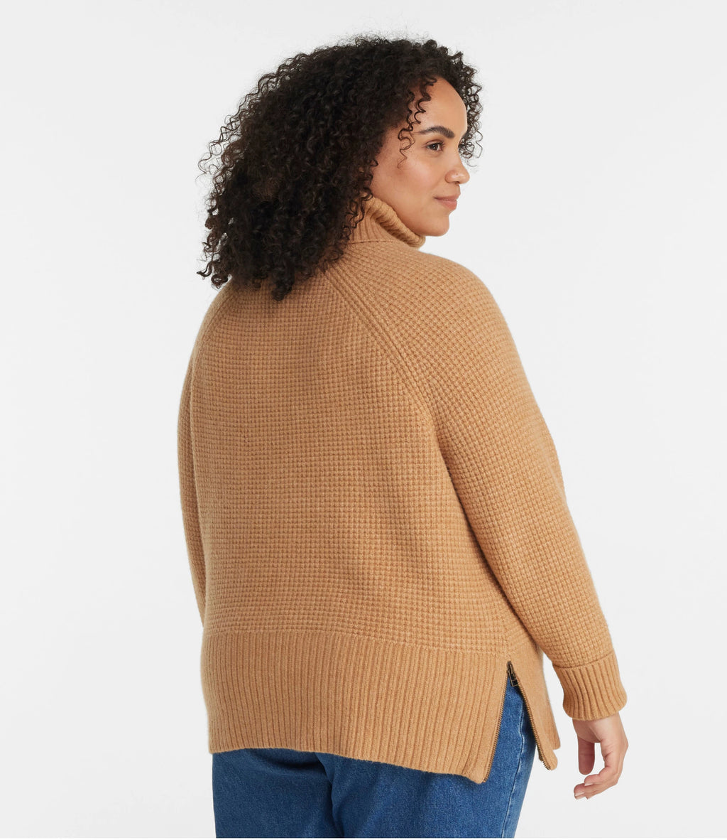 Women's Waffle Knit Turtleneck Sweater - Black
