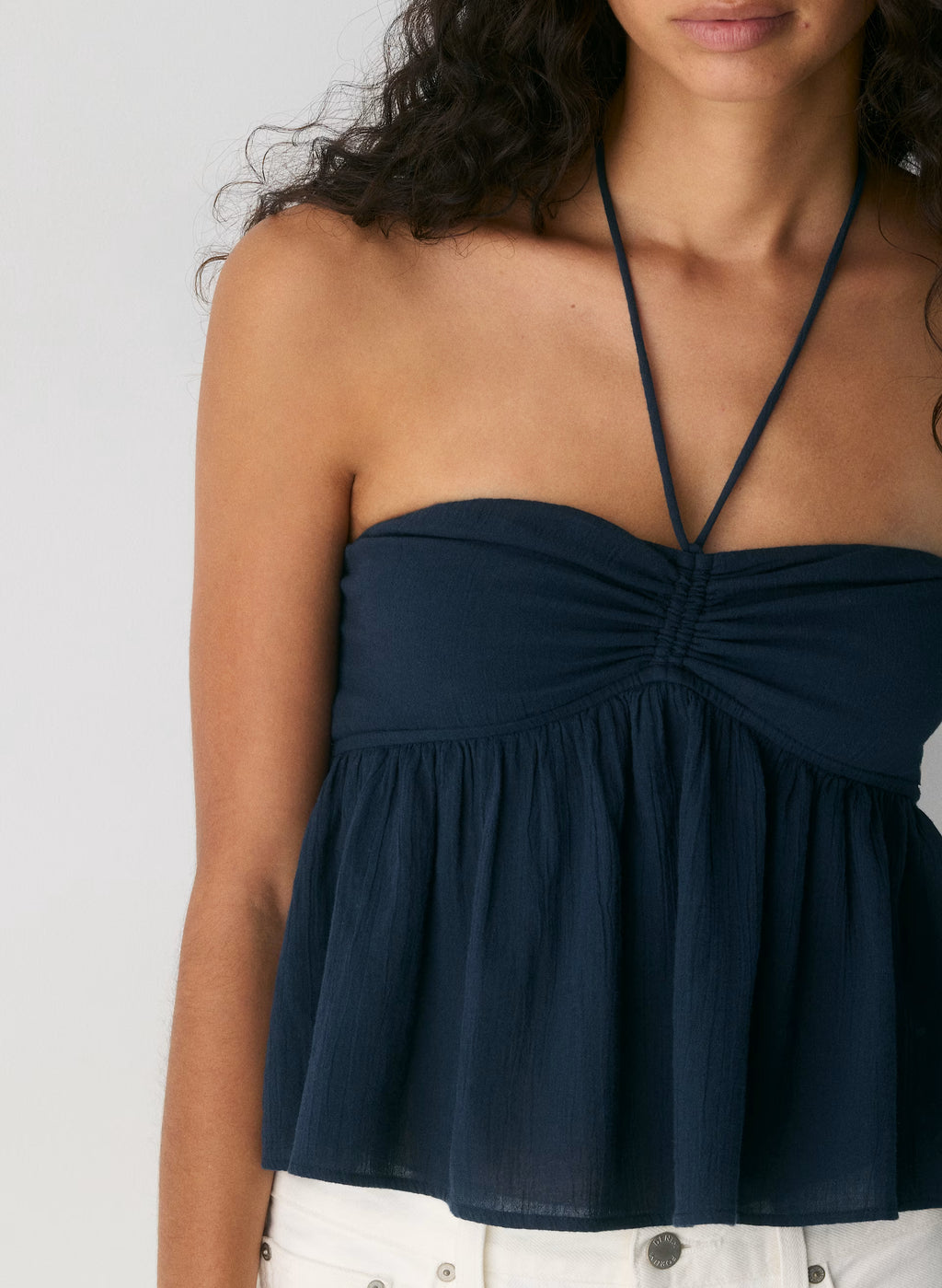 Cotton Halter Top - Navy