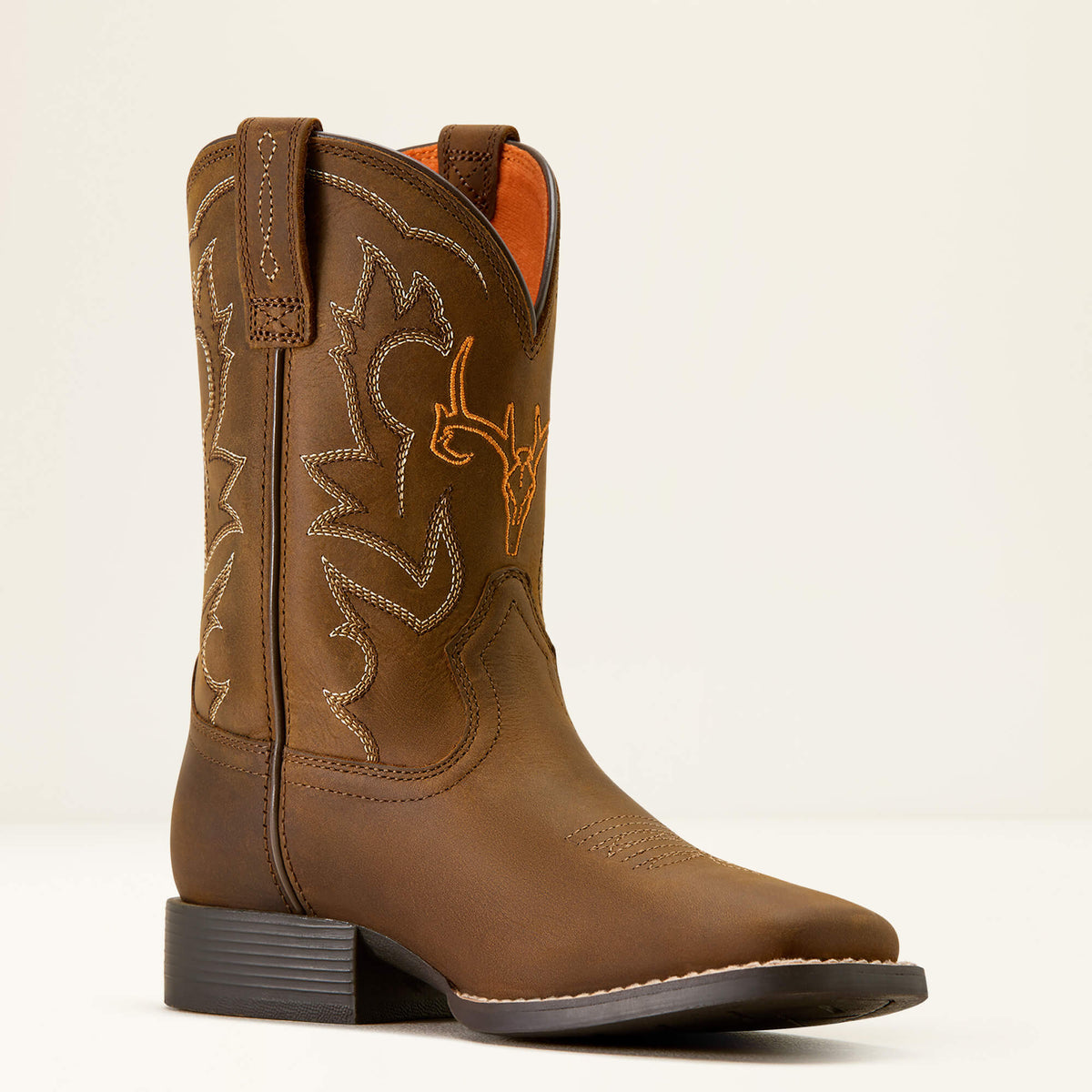 Kids' Deer Motif Leather Boots - Brown