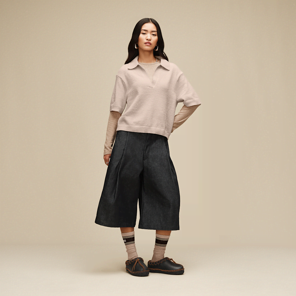 Women's Short-Sleeve Polo Sweater - Sand