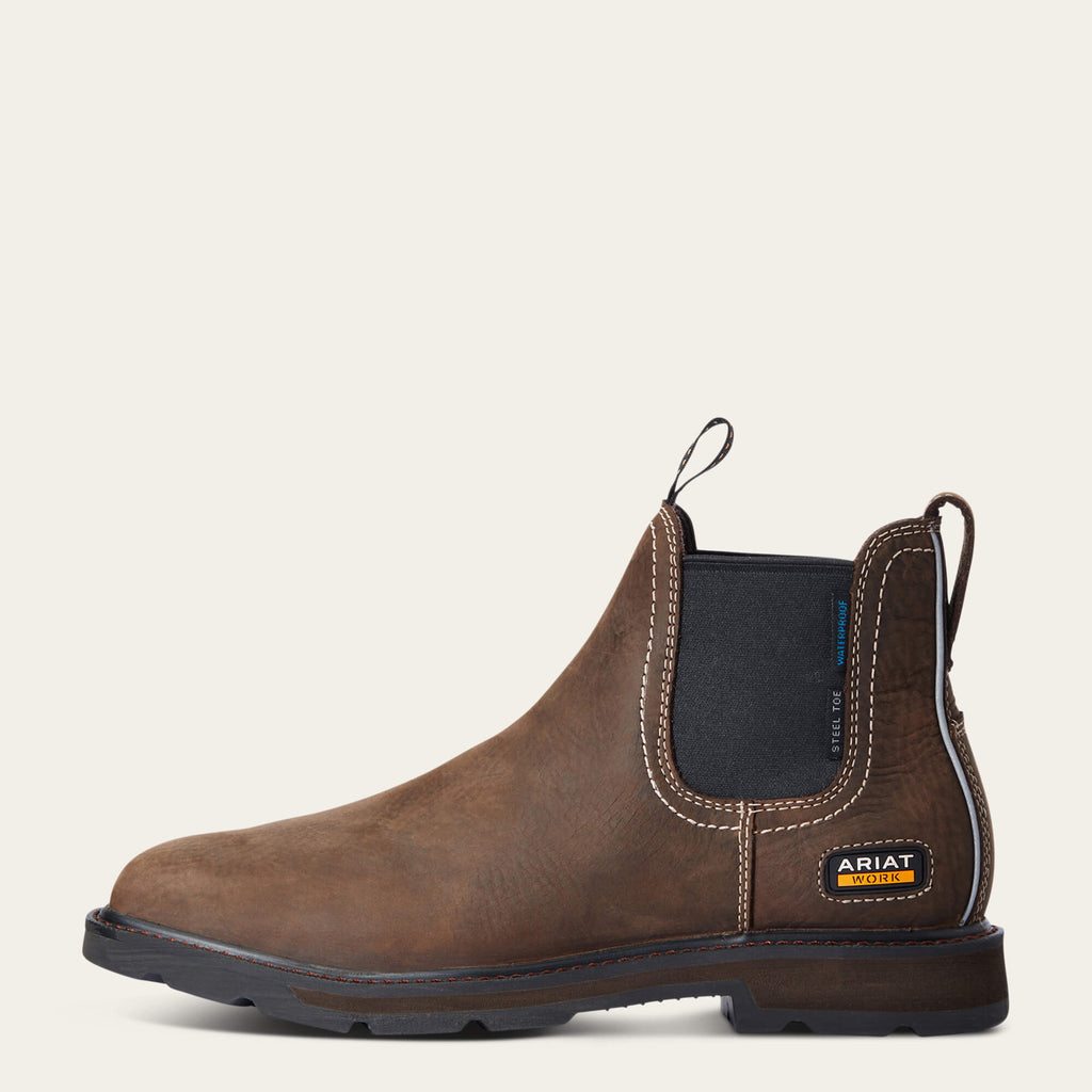 Waterproof Steel Toe Chelsea Work Boot - Dark Brown