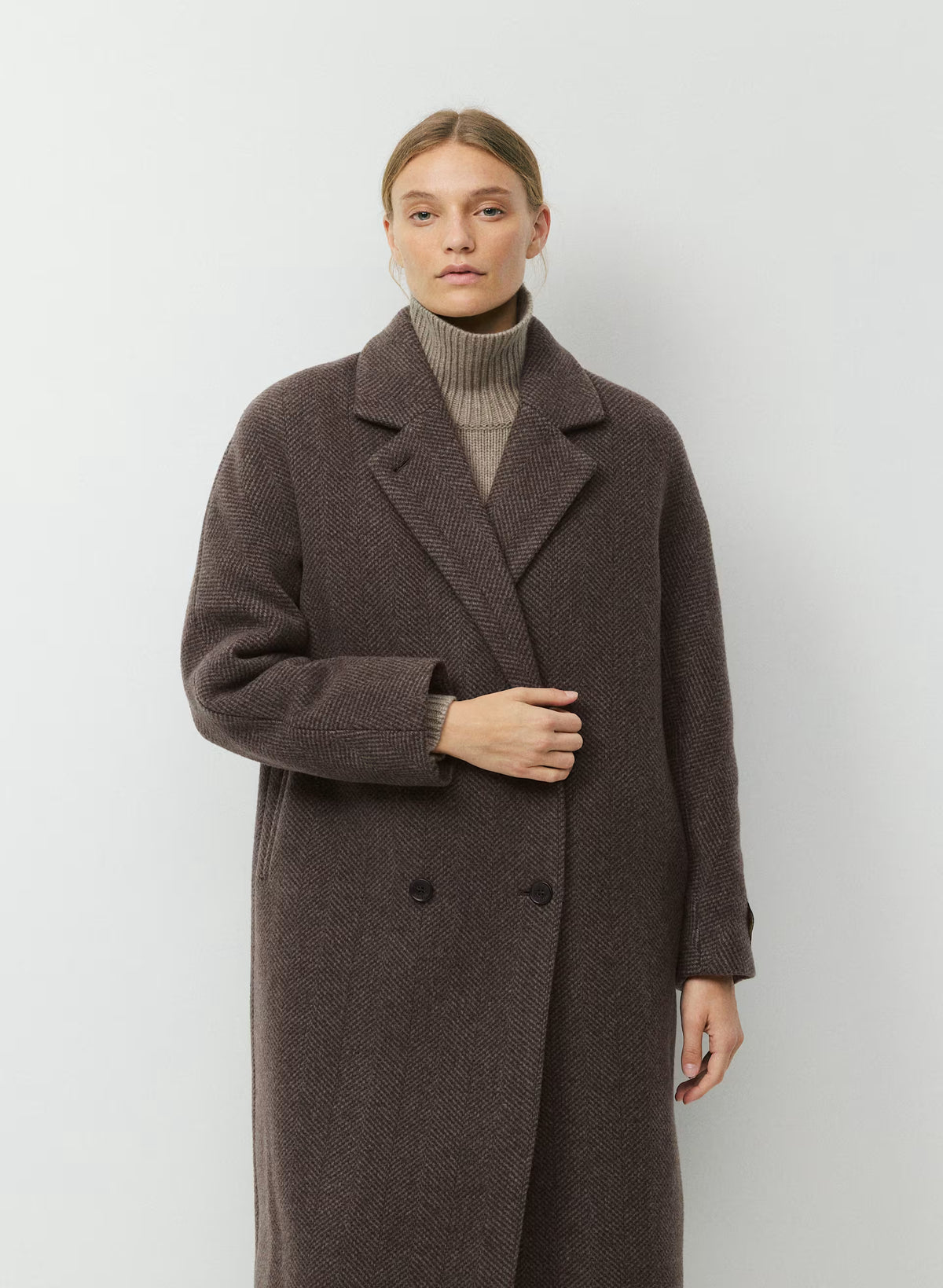 Double-Breasted Wool Cashmere Coat - Herringbone
