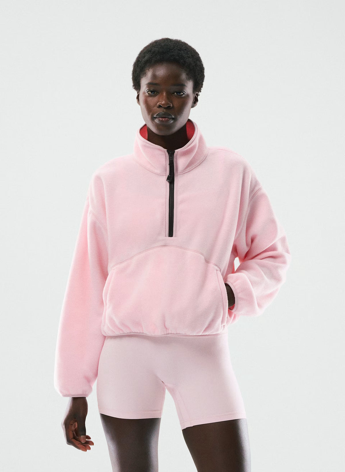 Oversized Half-Zip Microfleece Pullover - Gray