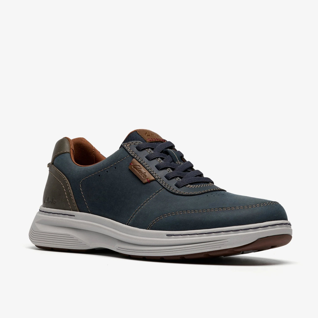 Elastic Lace Leather Sneaker - Navy