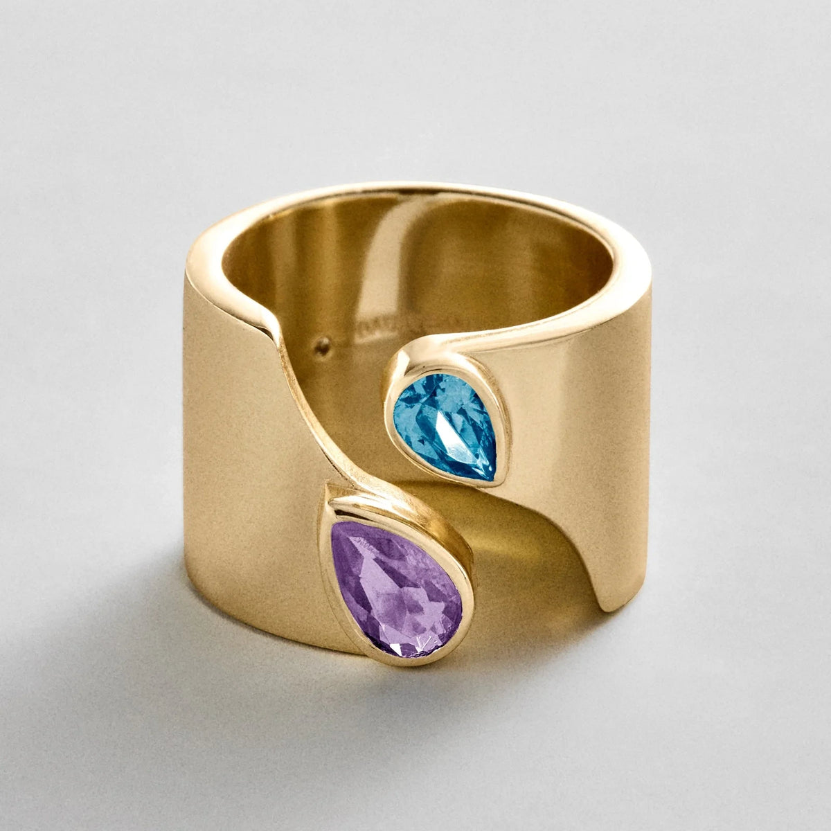 Personalized Two-Stone Open Band Ring - Gold