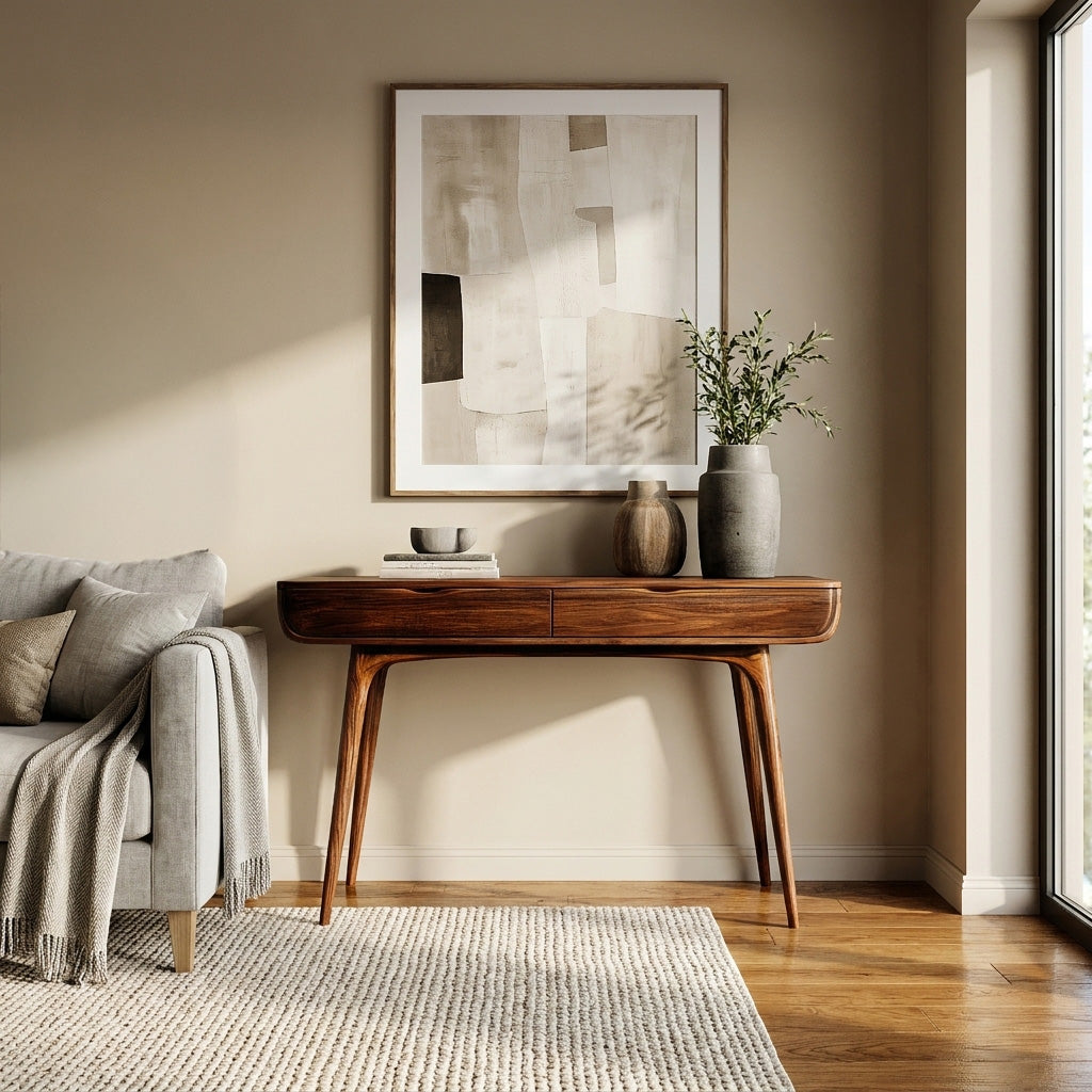 Mid-Century Solid Wood Console Table with Slim Drawer and Tapered Legs - view 3