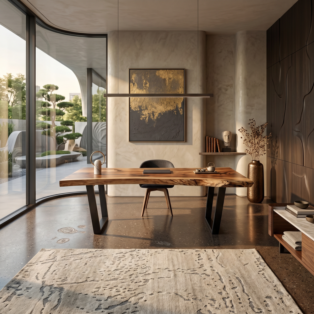Monkey Pod Solid Wood Desk with Live Edge Top - view 3