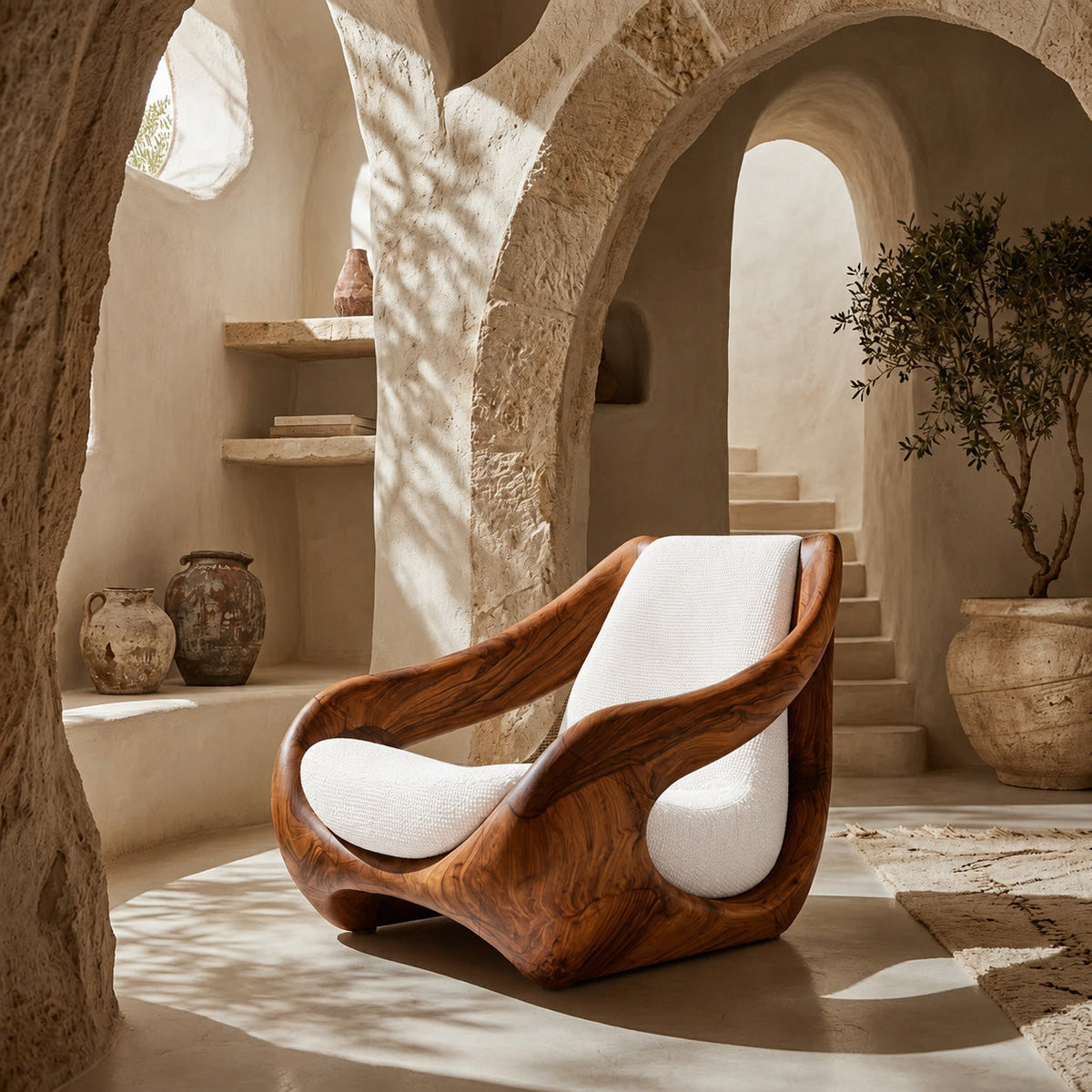 Sculptural Solid Wood Accent Chair with Carved Organic Curves - view 2