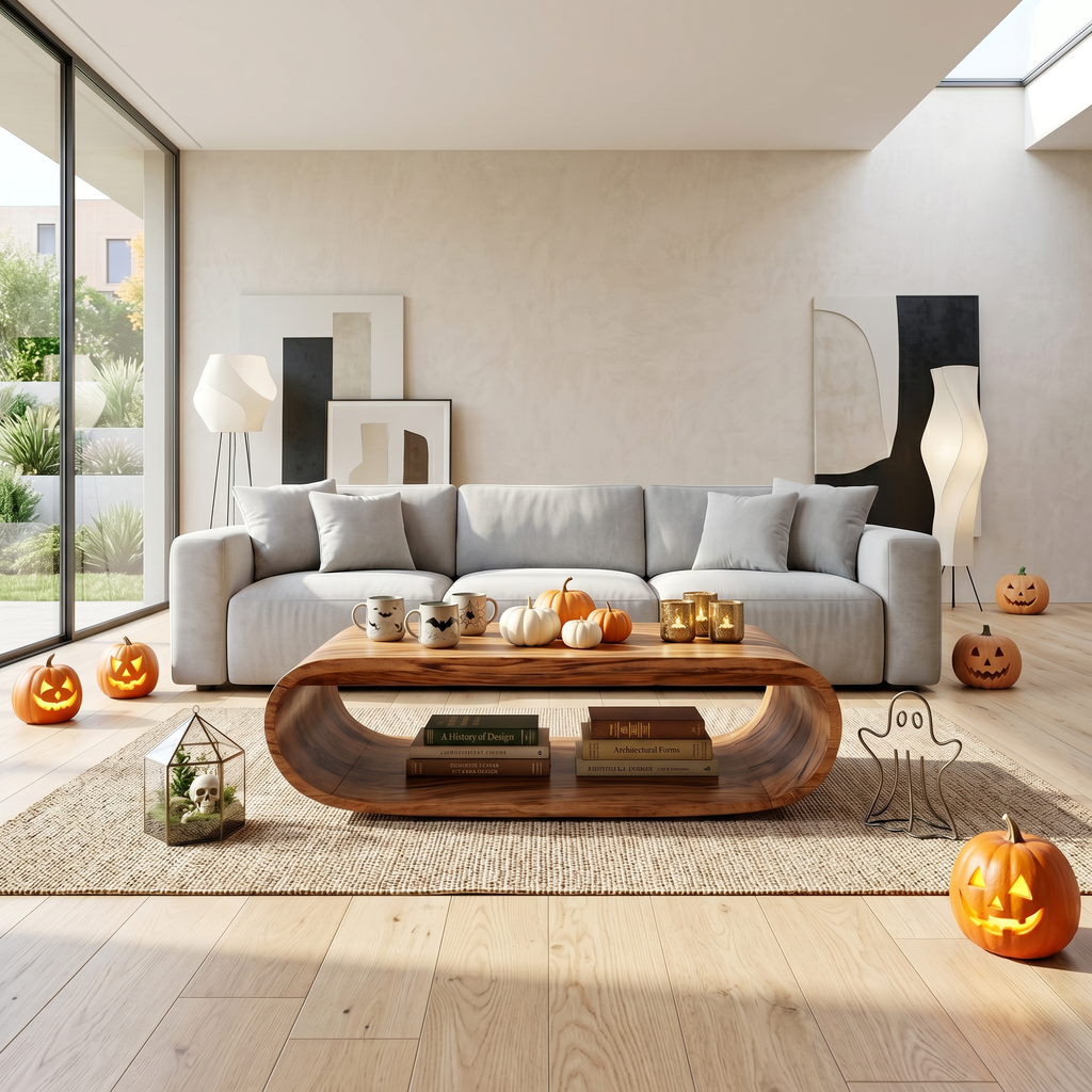 Mid-Century Live Edge Solid Wood Coffee Table, Freestanding - view 3