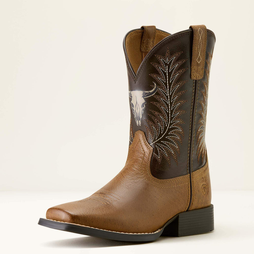 Kids' Wide Square Toe Leather Boots - Brown