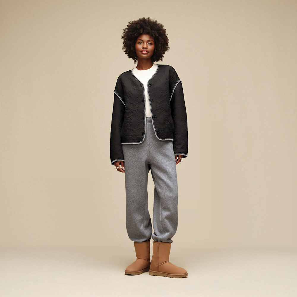 Oversized Lightweight Quilted Jacket - Light Gray