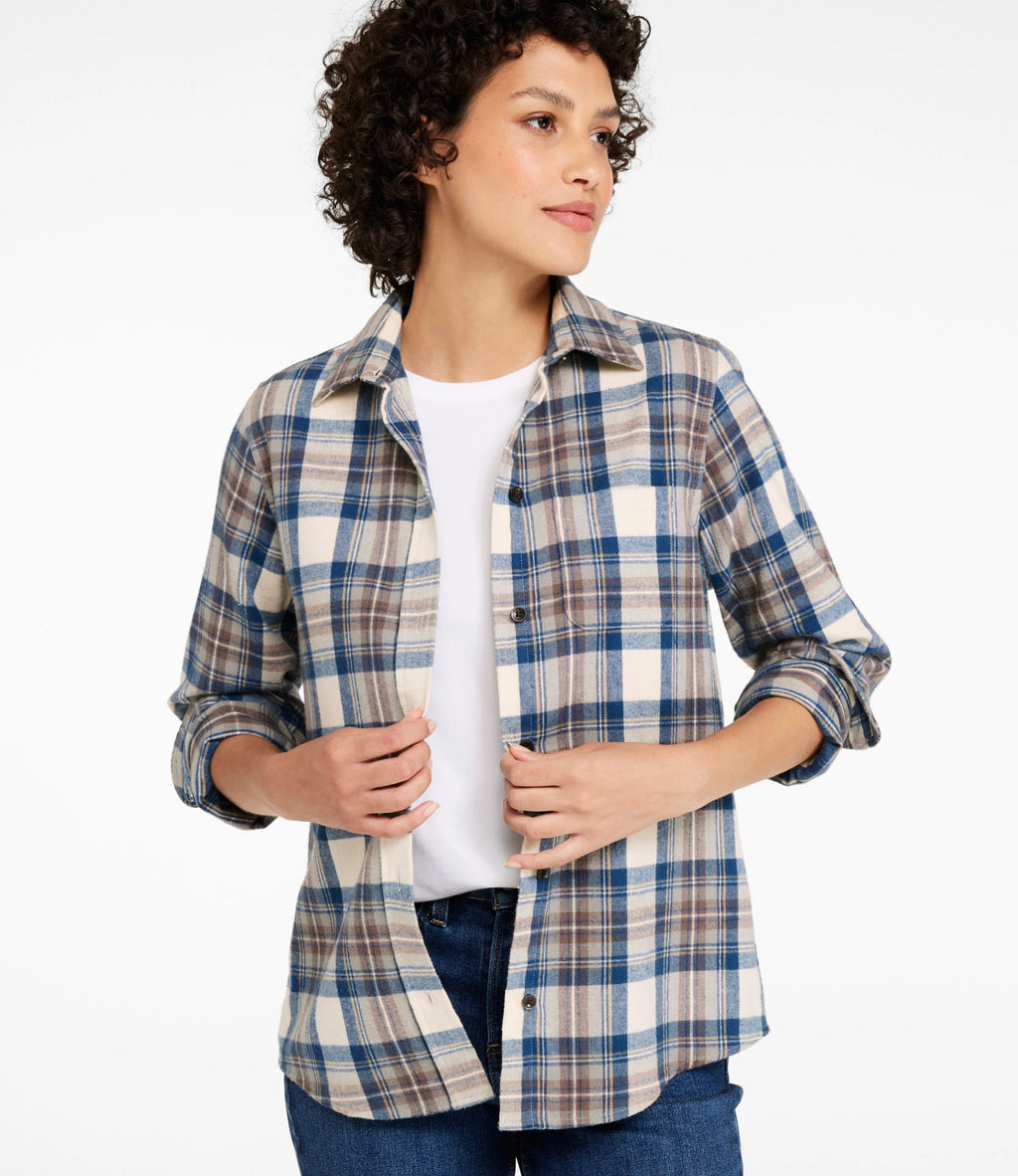 Women's Cotton Flannel Shirt - Indigo Plaid