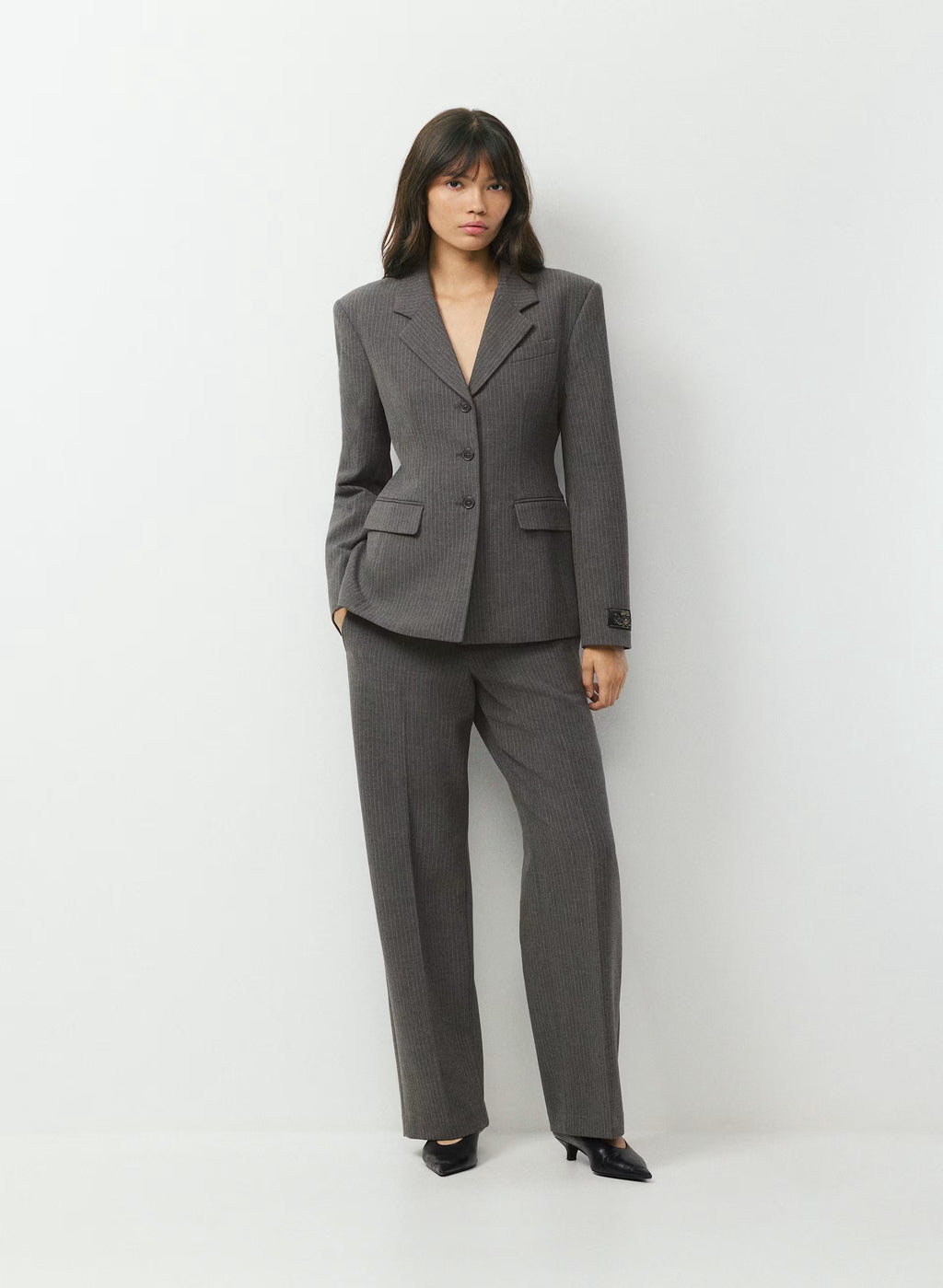 Single-Breasted Stretch Blazer - Brown Check