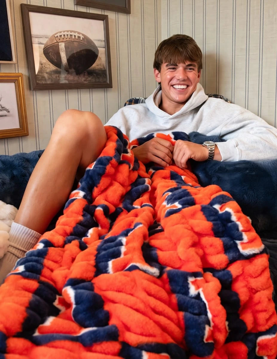 Collegiate Checkered Plush Blanket - Orange Blue
