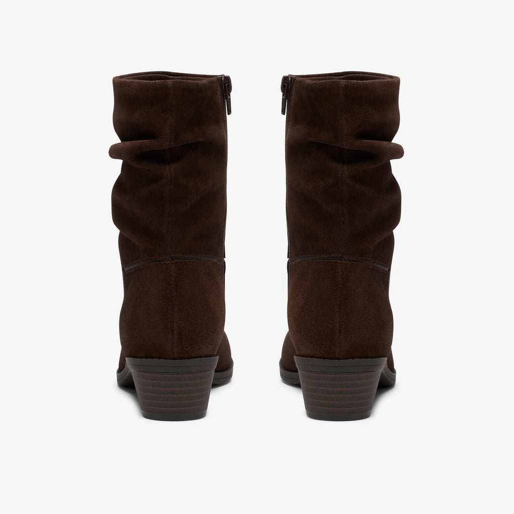 Suede Slouch Ankle Boot - Dark Brown