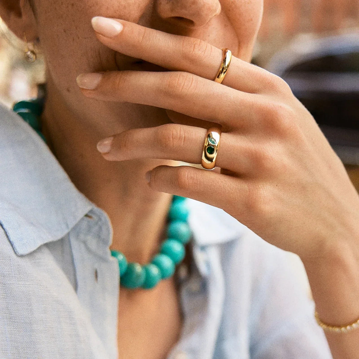 Custom Two-Stone Gold-Plated Band Ring