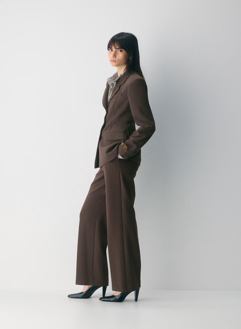 Single-Breasted Stretch Blazer - Brown Check