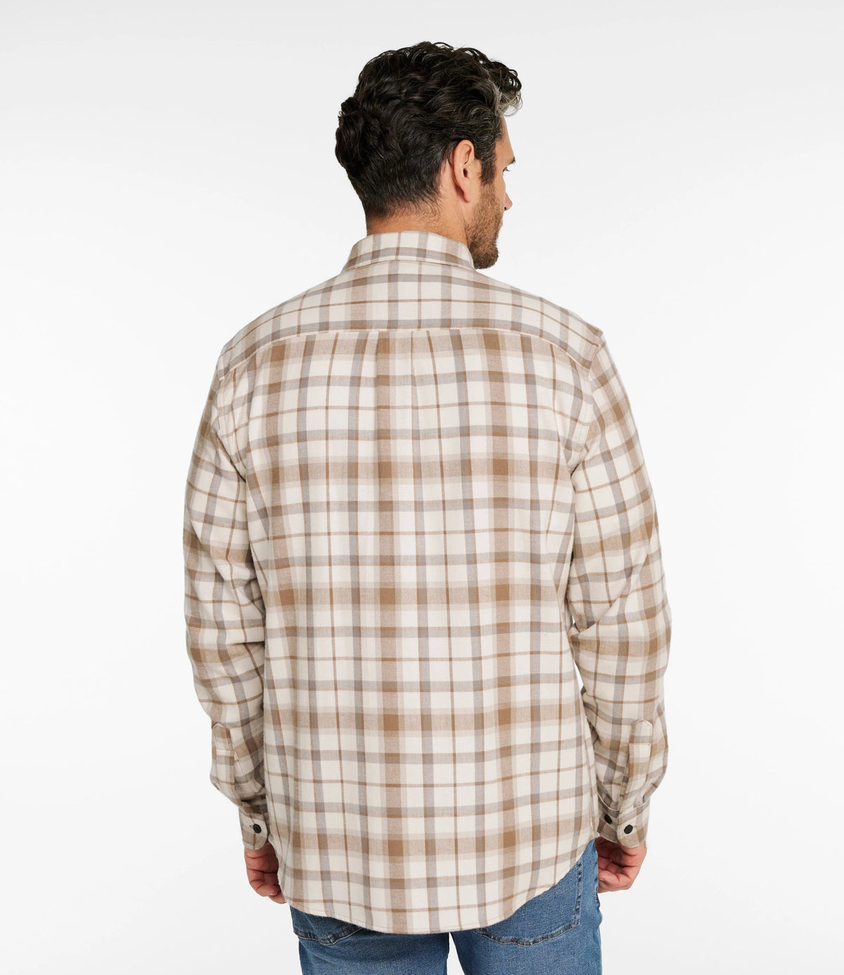 Men's Cotton Flannel Button-Down Shirt - Grey Plaid