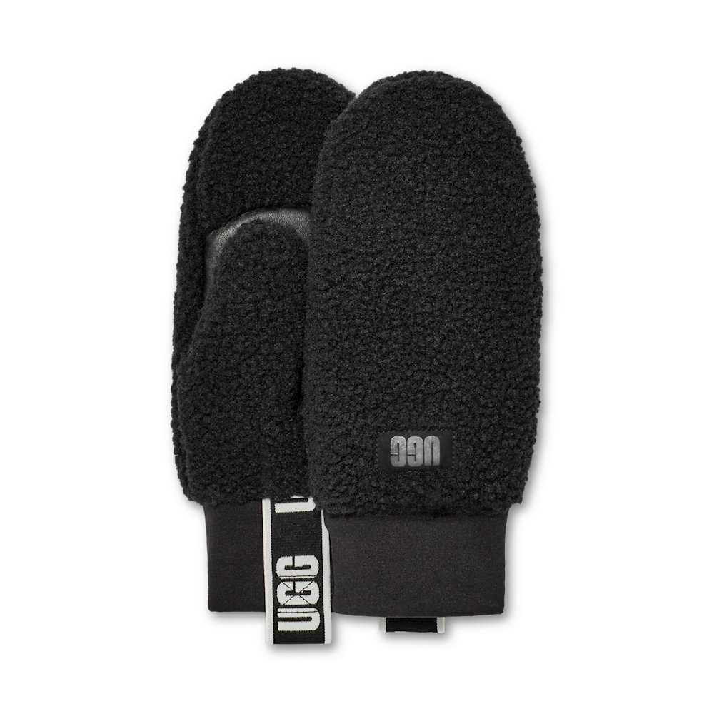 Plush Fleece Leather Palm Mittens - Black