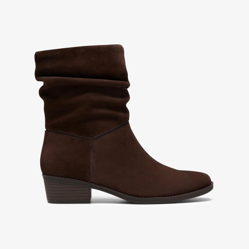 Suede Slouch Ankle Boot - Dark Brown