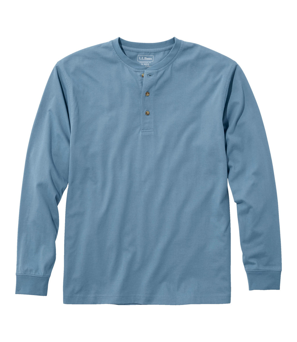 Men's Long-Sleeve Cotton Henley Shirt - Blue