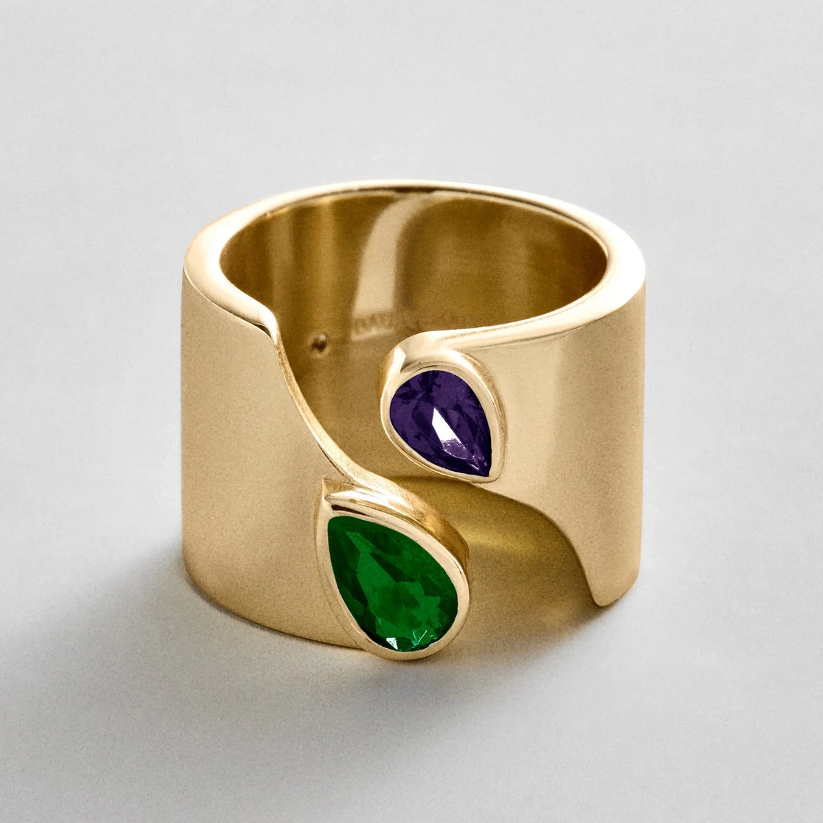 Personalized Two-Stone Open Band Ring - Gold