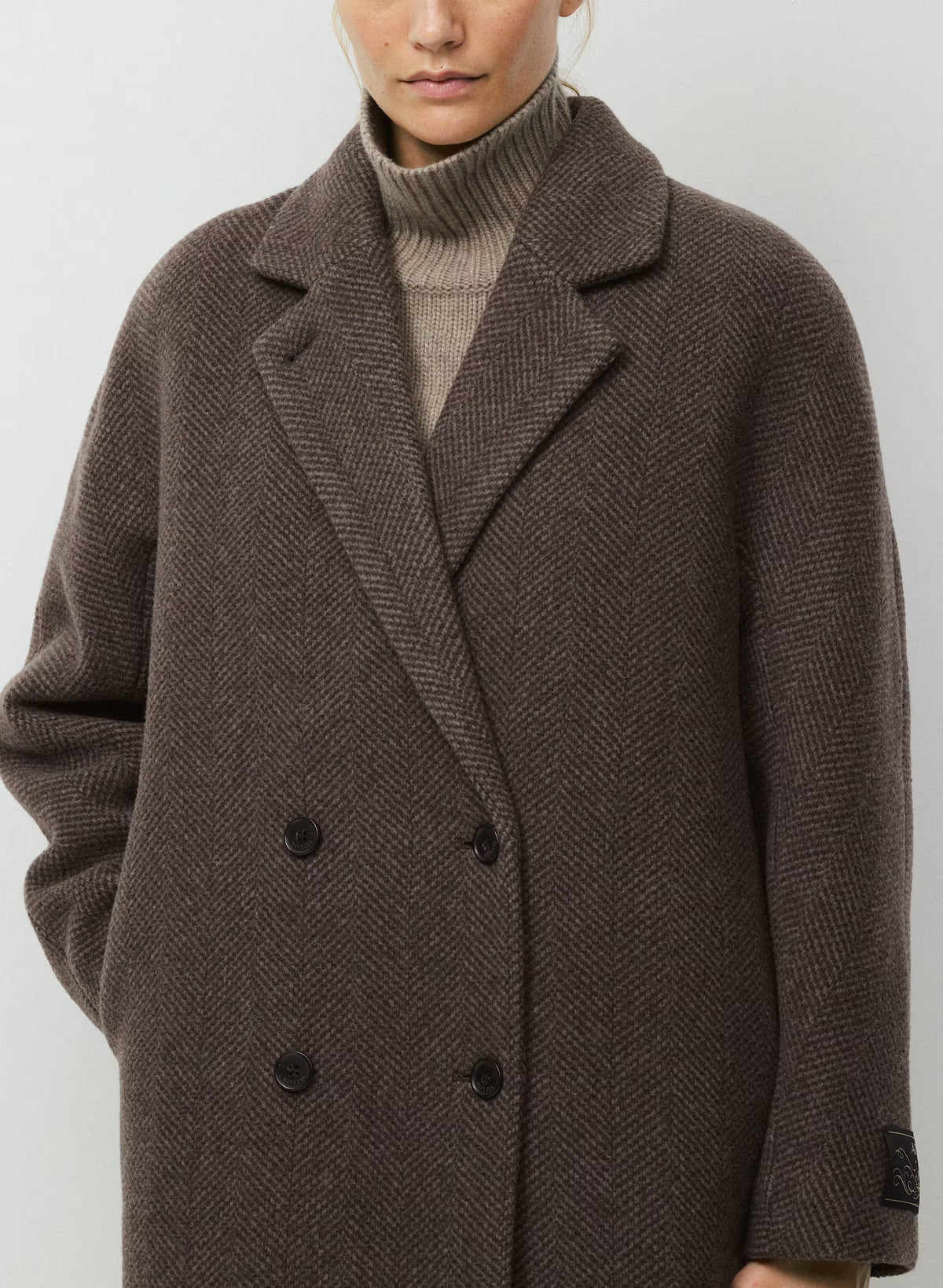 Double-Breasted Wool Cashmere Coat - Herringbone