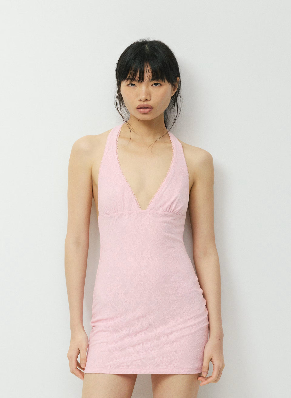 Floral Lace Halter Micro Dress - Plum
