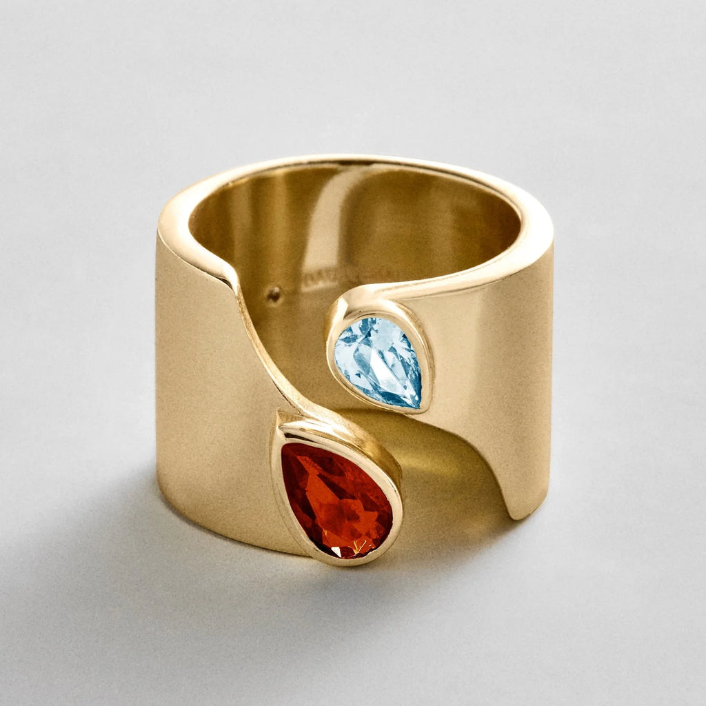 Personalized Two-Stone Open Band Ring - Gold