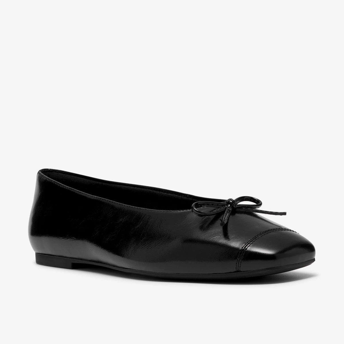 Women's Leather Square Toe Ballet Flat - Black