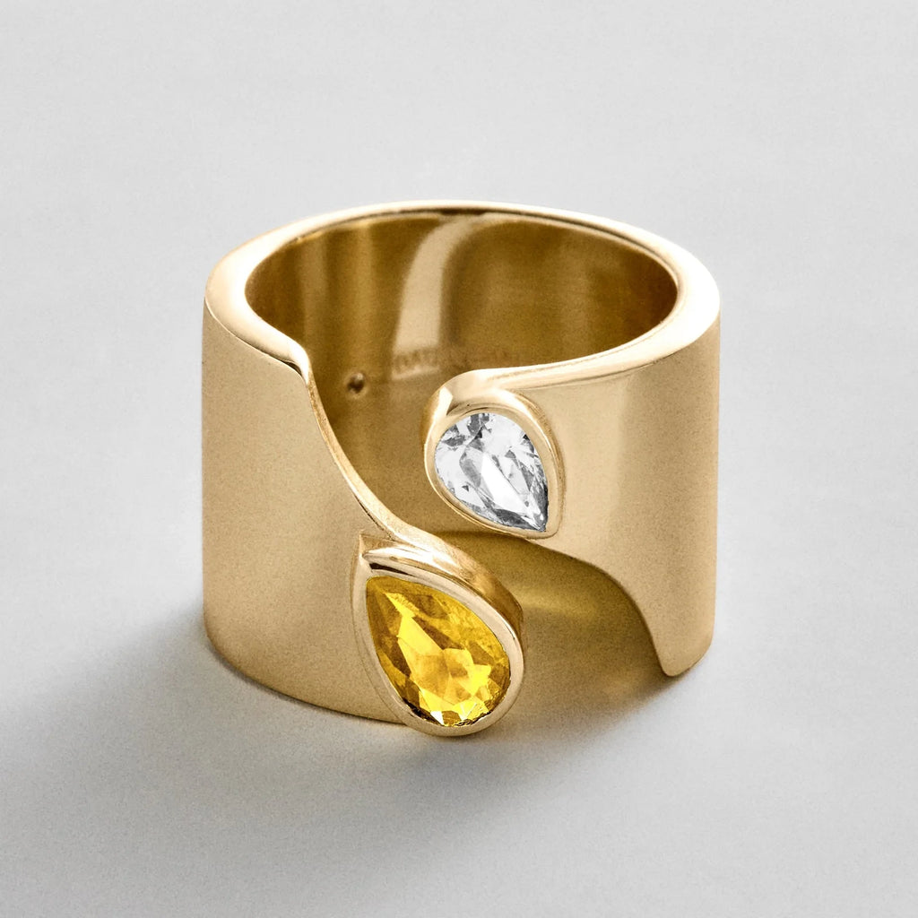 Personalized Two-Stone Open Band Ring - Gold