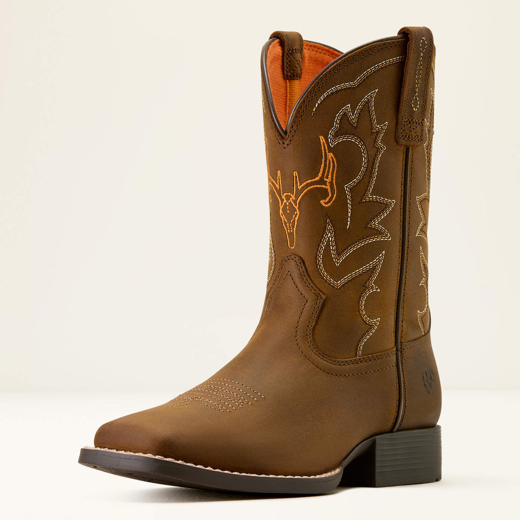 Kids' Deer Motif Leather Boots - Brown