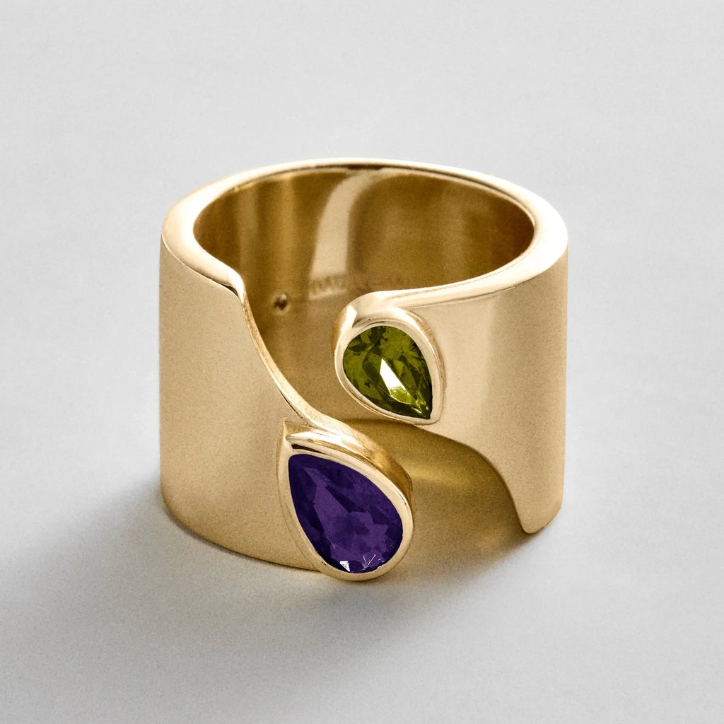 Personalized Two-Stone Open Band Ring - Gold