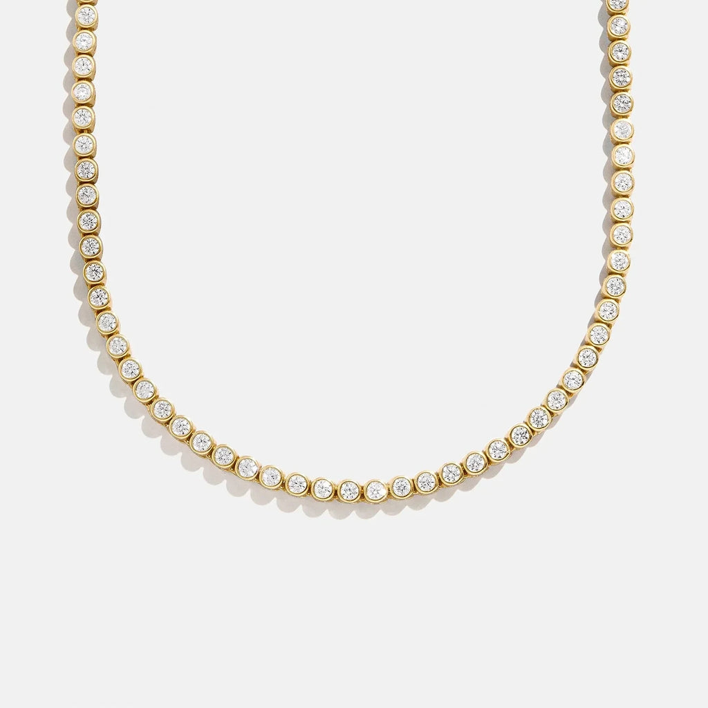 Gold-Plated Round Crystal Tennis Necklace