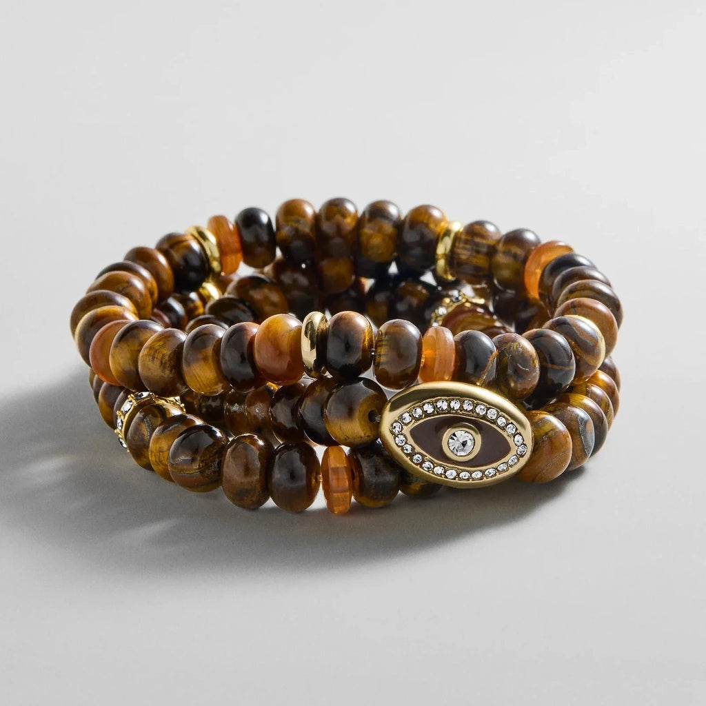 Tiger's Eye Beaded Eye Motif Bracelet Set