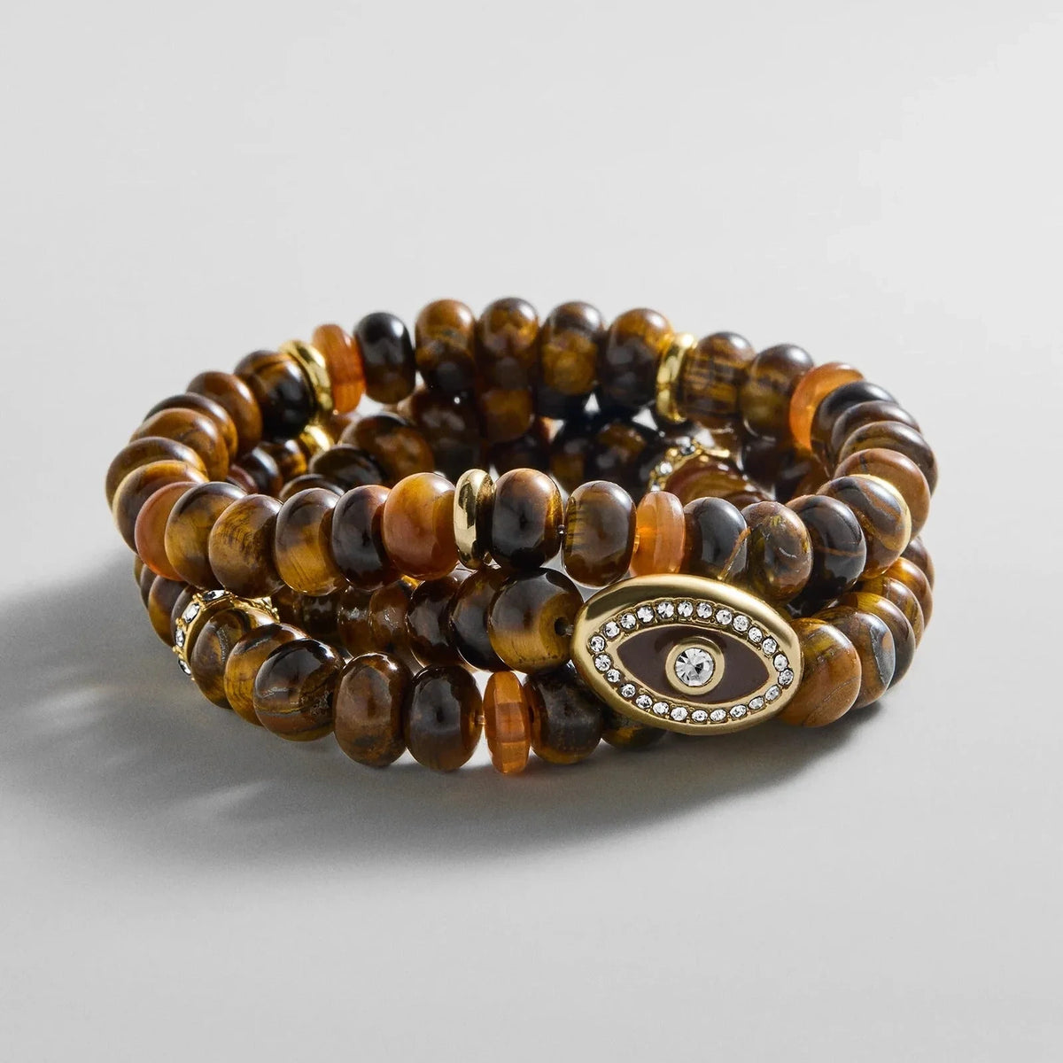 Tiger's Eye Beaded Eye Motif Bracelet Set
