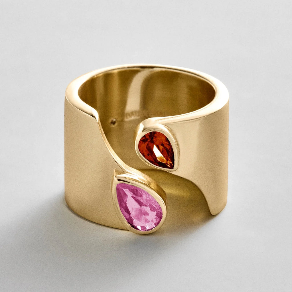Personalized Two-Stone Open Band Ring - Gold