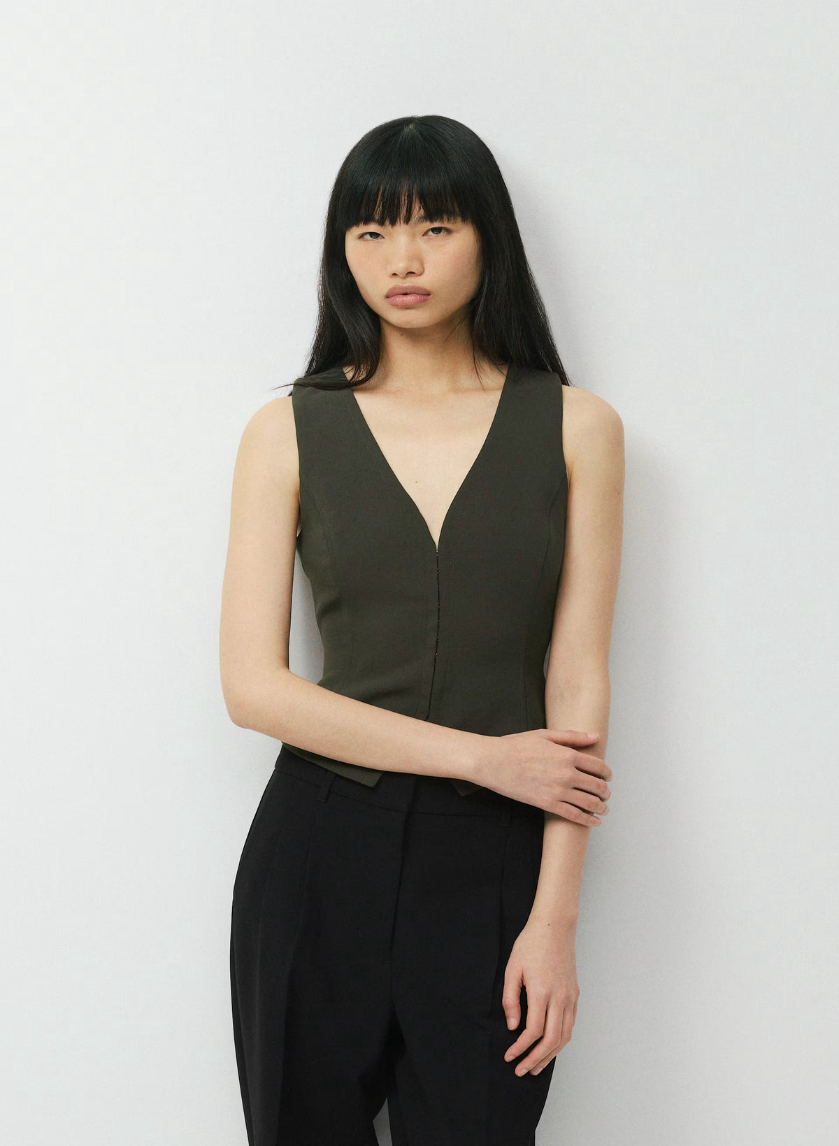 Lined Tailored Suit Vest - Olive