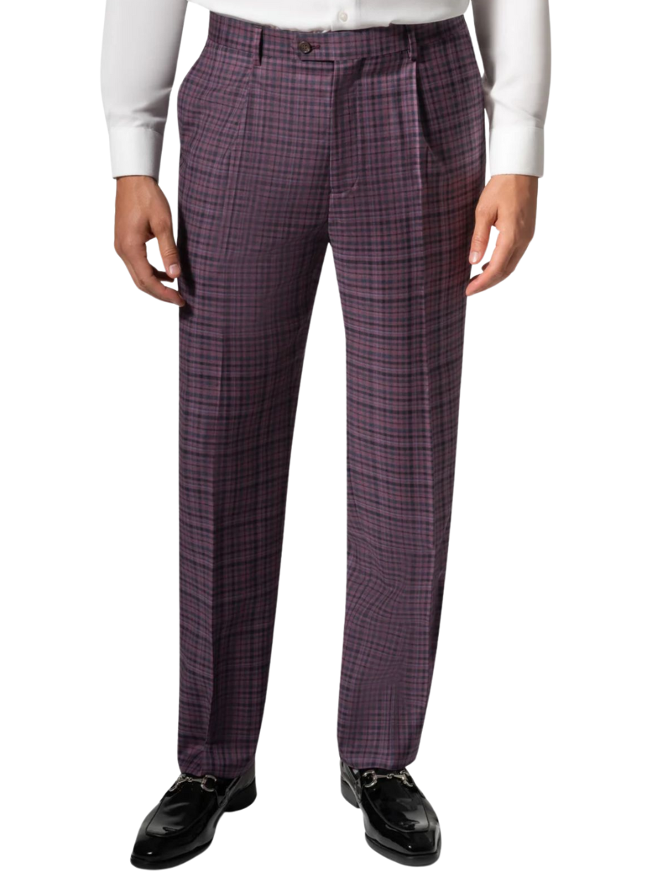 Men's Purple Plaid Modern Fit Wool 3-Piece Suit