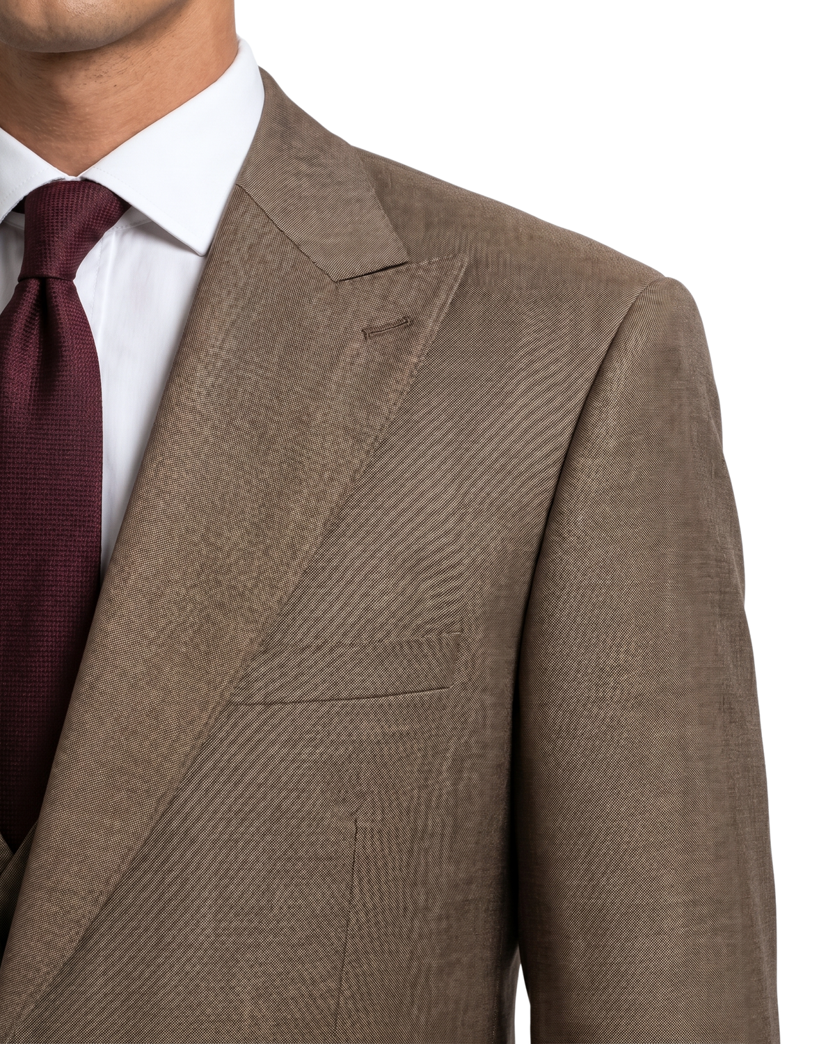 Men's Camel Tan Classic Fit Peak Lapels Wool 3-Piece Suit