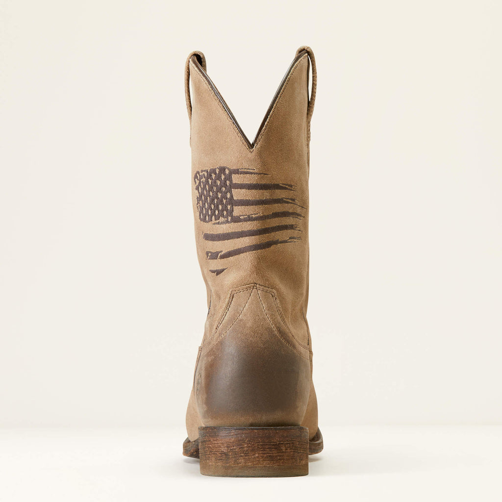 Men's Leather Wide Square Toe Western Boots - Gray
