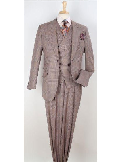 Men's Classic Fit Purple Plaid Wool 3-Piece Suit