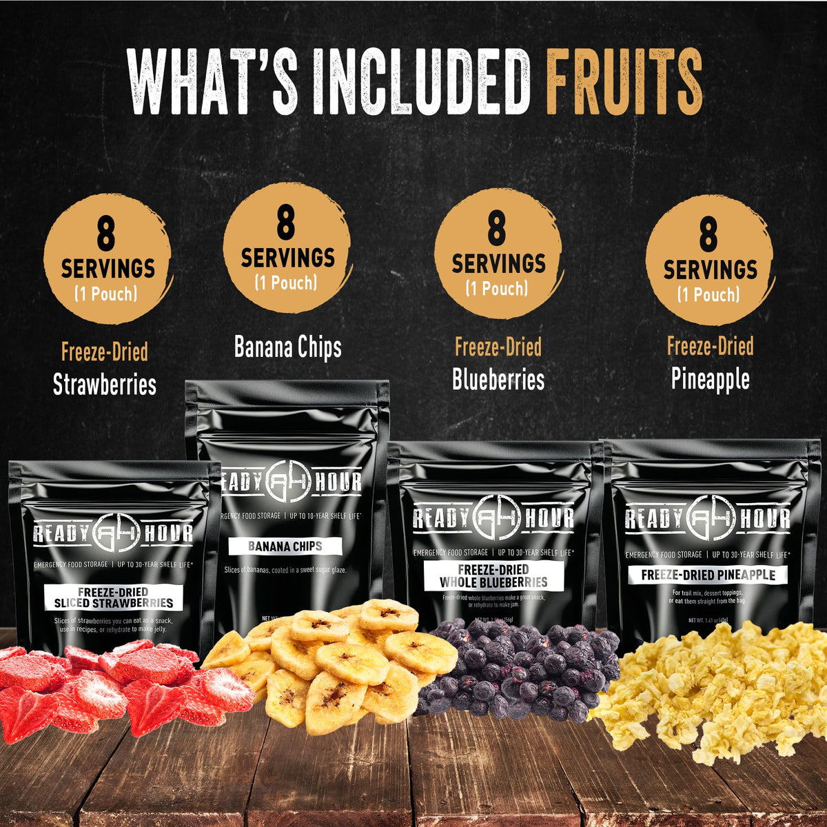Ready Hour, Fruit & Veggie Mix, Non-Perishable Freeze-Dried Food, 30-Year Shelf Life, Portable Emergency and Adventure Food Supply, Durable Flood