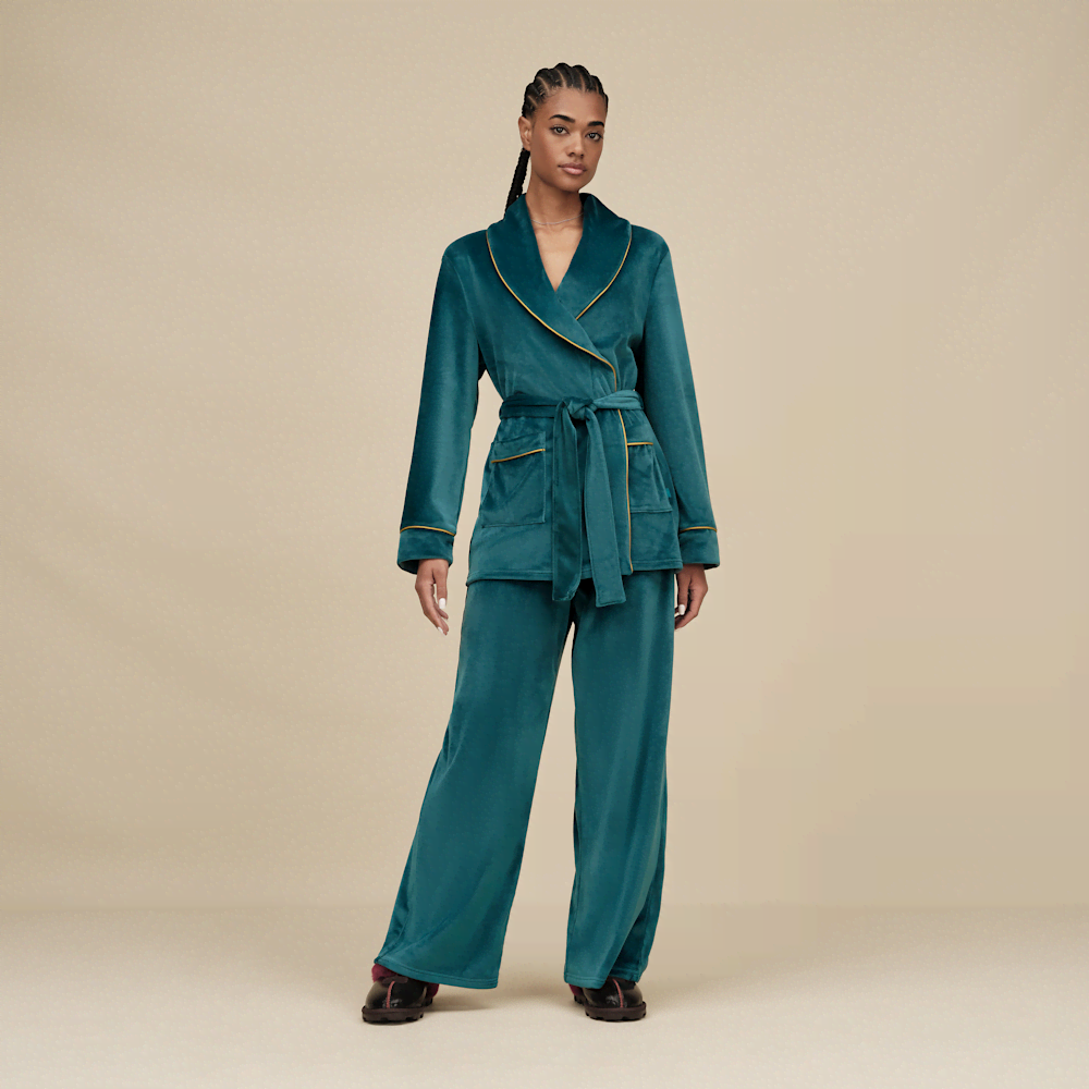 Women's Velvet Wrap Top And Straight Leg Pant Set