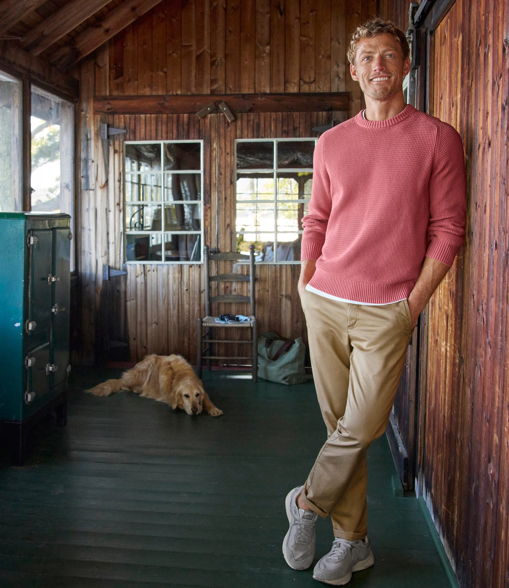 Men's Textured Cotton Crewneck Sweater - Sienna