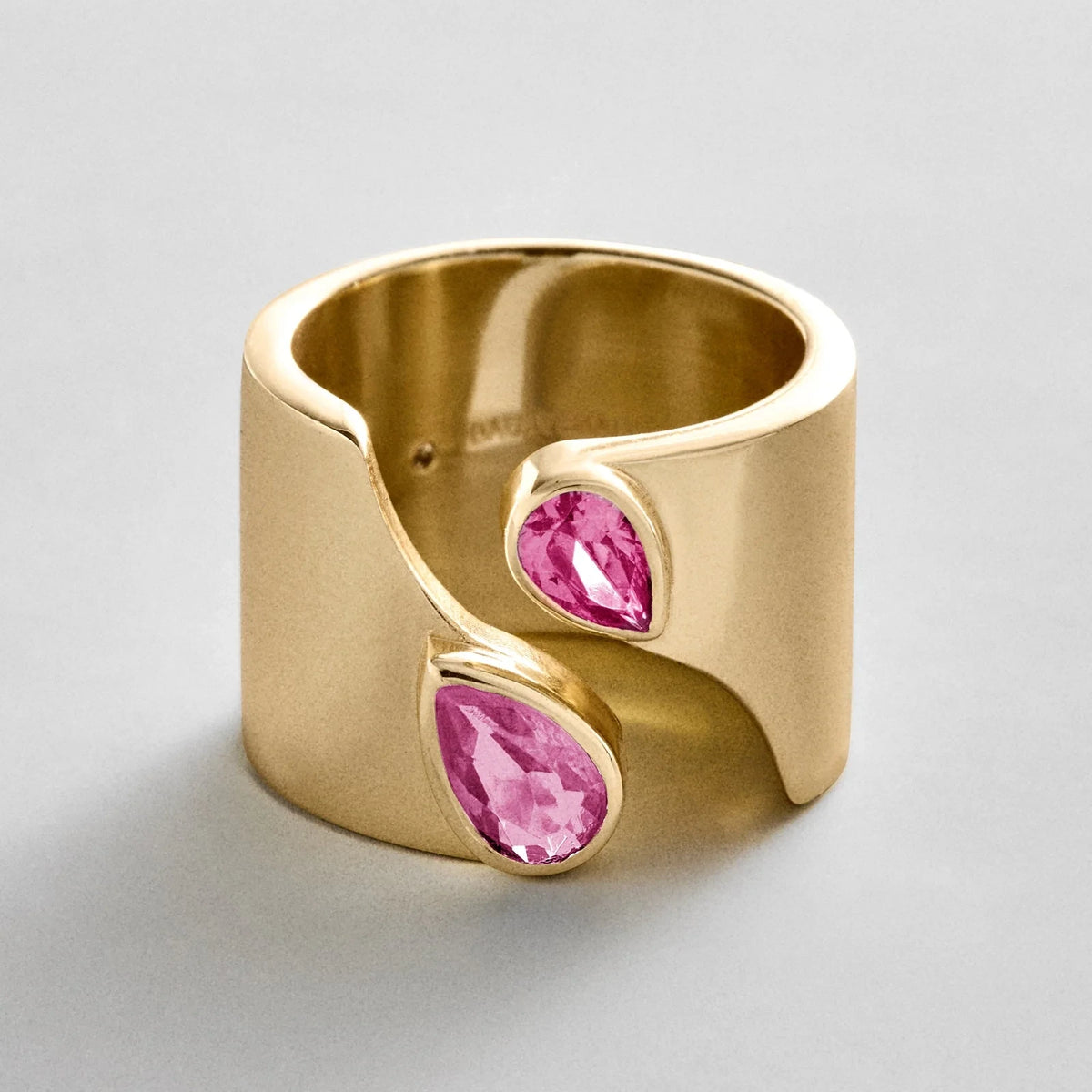 Personalized Two-Stone Open Band Ring - Gold