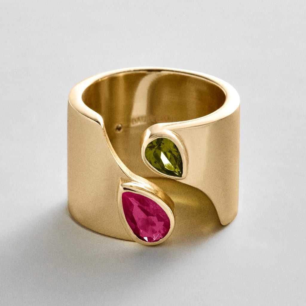Personalized Two-Stone Open Band Ring - Gold