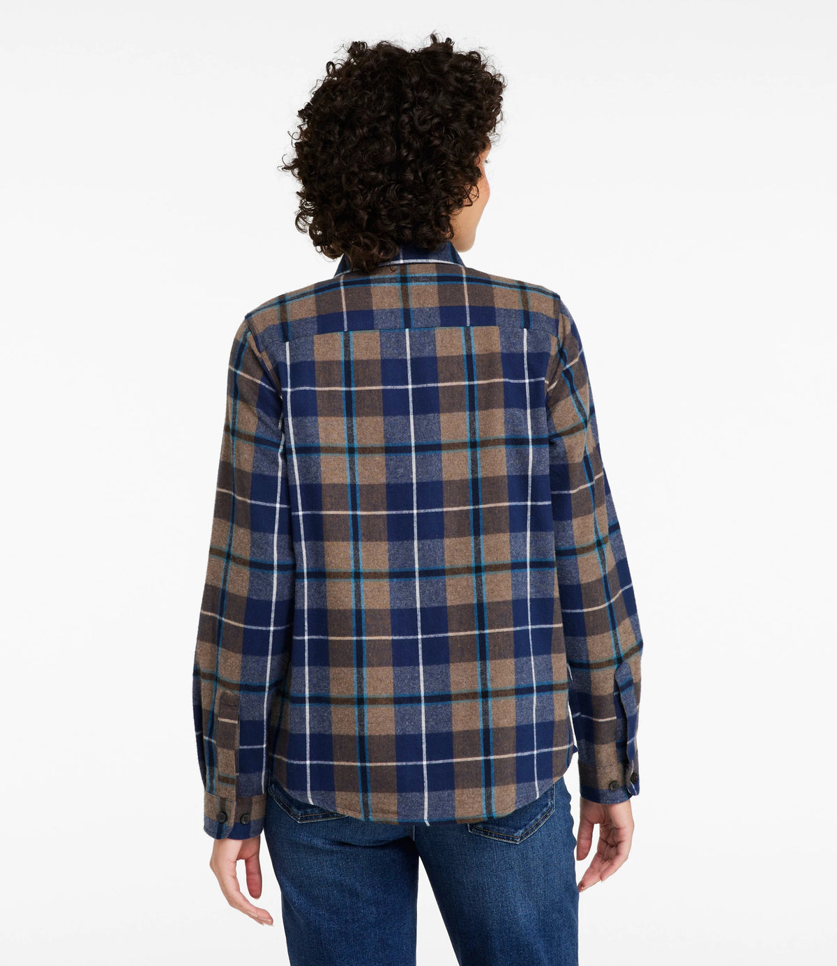 Women's Cotton Flannel Shirt - Indigo Plaid